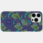 Pfauen-Paisley-Royalblau-Monogramm Case-Mate iPhone Hülle (Rückseite (Horizontal))