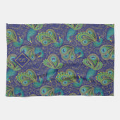 Pfauen-Paisley-Royalblau-Monogramm Geschirrtuch (Horizontal)