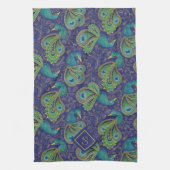 Pfauen-Paisley-Royalblau-Monogramm Geschirrtuch (Vertikal)