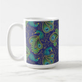 Pfauen-Paisley-Royalblau-Monogramm Kaffeetasse (Links)