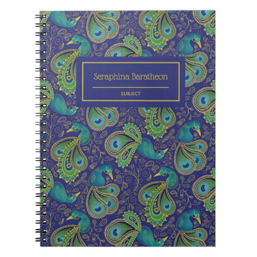 Pfauen-Paisley-Royalblau-Monogramm Notizblock (Vorderseite)