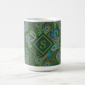 Pfauen-Paisley-Royalgrün-Monogramm Kaffeetasse (Mittel)