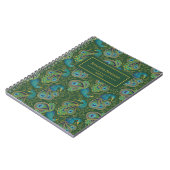 Pfauen-Paisley-Royalgrün-Monogramm Notizblock (Linke Seite)