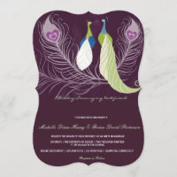 Pfauen-Pärchen Liebesvögel Lila Hochzeitseinladung