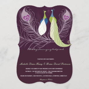 Pfauen-Pärchen Liebesvögel Lila Hochzeitseinladung Einladung