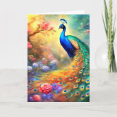 Pfauen Vogel 100 mit Blumen Karte (Vorderseite)