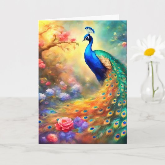 Pfauen Vogel 100 mit Blumen Karte (Kleine Pflanze)