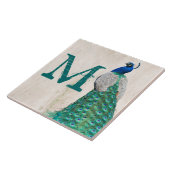 Pfauen-Vogel-Feder-Blau Monogramm-Display-Tafel Fliese (Seite)