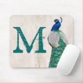 Pfauen-Vogelfeder-Monogramm-Mauspad Mousepad (Mit Mouse)
