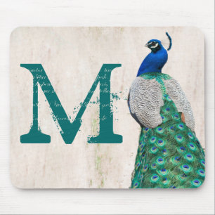 Pfauen-Vogelfeder-Monogramm-Mauspad Mousepad