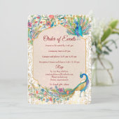 Pfauenarabisches Muster Indische Hochzeitdetails Einladung (Stehend Vorderseite)