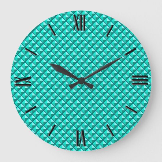 Pfauenblau, Emaille-Aussehen, gestreiftes Gitter Große Wanduhr (Vorderseite)