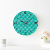 Pfauenblau, Emaille-Aussehen, gestreiftes Gitter Große Wanduhr (Zuhause)