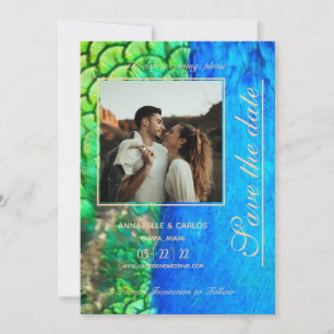Pfauenblau Grüne Feder Textur Sommer Hochzeit Einladung