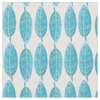 Pfauenblau, moderne Aquarellblattgestaltung Stoff