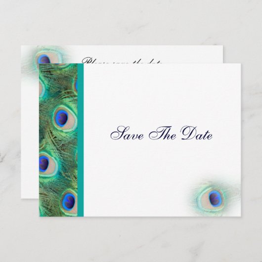 Pfauenblau Save the Date Ankündigungspostkarte (Vorne/Hinten)