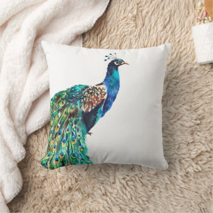 Pfauenblau Türkisvogel Weiß Kissen