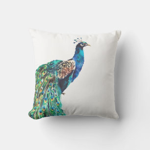 Pfauenblau Türkisvogel Weiß Kissen
