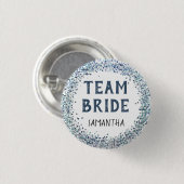 Pfauenblauer Glitter-Team-Braut-Name Button (Vorne & Hinten)