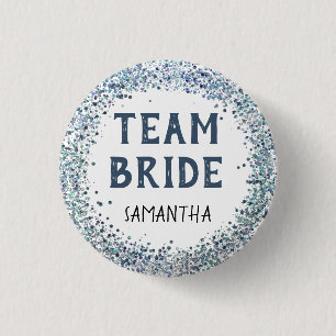 Pfauenblauer Glitter-Team-Braut-Name Button