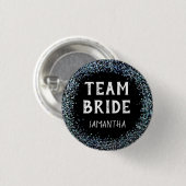 Pfauenblauer Glitter-Team-Braut-Name Schwarz Button (Vorne & Hinten)