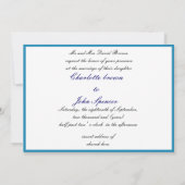 Pfauenblauer Hochzeitsempfang Einladung (Rückseite)