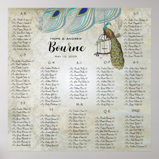 Pfauenblauer Silbersitzplan 12 Tabellen Poster (Vorne)