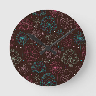 Pfauenblume Indien Tapete vintage Runde Wanduhr