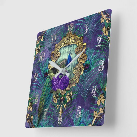 Pfauenblütenfeder viktorianisch elegant quadratische wanduhr (Winkel)