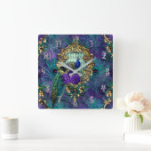 Pfauenblütenfeder viktorianisch elegant quadratische wanduhr (Zuhause)