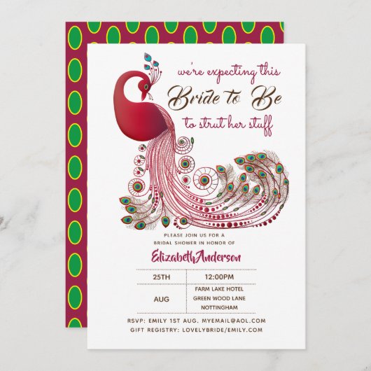 Pfauenbrücke 2 muss ihr Stuff-Brautparty anziehen Einladung (Vorne/Hinten)