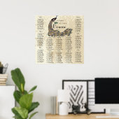 PfauenDamast Hochzeitstabelle 12 Tabellen Poster (Heimbüro)