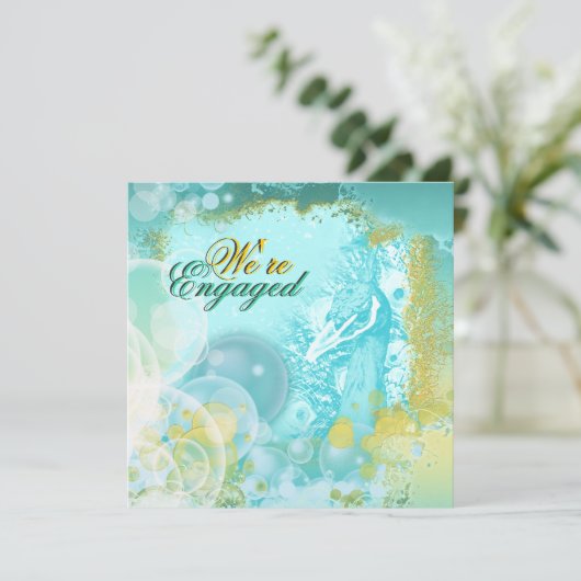 Pfauendesign Elegante Verlobung Einladung (Stehend Vorderseite)