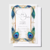 Pfauendesign-Randfedern elegantes Overlay Pergament Einladungen (Versetzt)