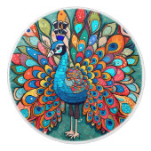 Pfauendesign, zeitgenössischer Stil, bunte Farben Keramikknauf (Vorderseite)