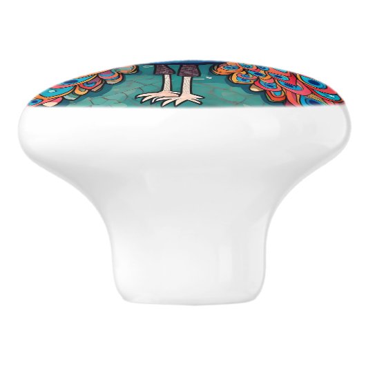 Pfauendesign, zeitgenössischer Stil, bunte Farben Keramikknauf (Seitenansicht)