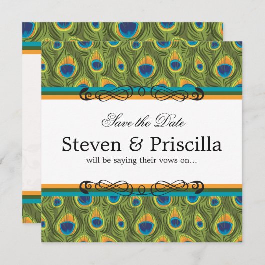 Pfaueneinladung Variation 2 Save The Date (Vorne/Hinten)