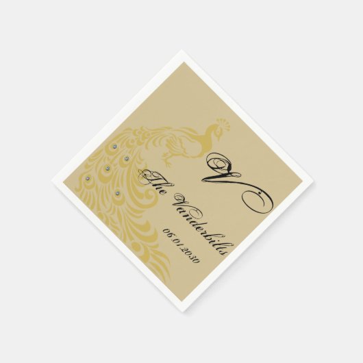 Pfaueneleganz mit einem Art-Deco-Flair Monogramm Serviette (Ecke)