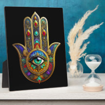 Pfauenfarbene Blütenblätter Hamsa Grün Drittes Aug