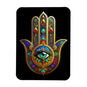 Pfauenfarbene Blütenblätter Hamsa Grün Drittes Aug Magnet