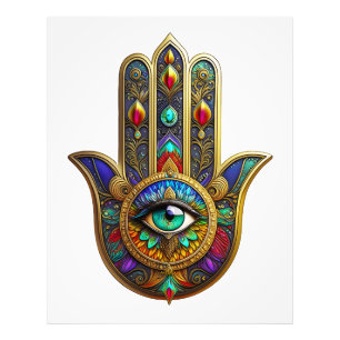Pfauenfarbene Blütenblätter Hamsa Grünes Drittes A Fotodruck