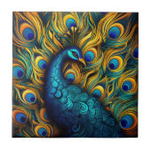 Pfauenfarbenes Blau und Orangendarstellung Fliese (Vorderseite)