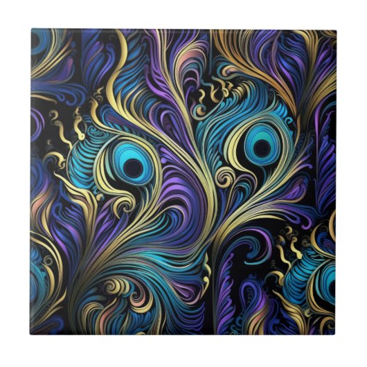 Pfauenfarbenes Muster Fliese (Vorderseite)