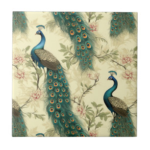 Pfauenfarbige Vintage-Wasserfarben-Illustration Fliese