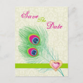Pfauenfeather Juwelenhochzeit Sicherer Termin Ankündigungspostkarte (Vorderseite)