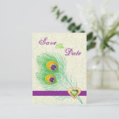 Pfauenfeather Juwelenhochzeit Sicherer Termin Ankündigungspostkarte (Stehend Vorderseite)