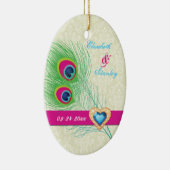 Pfauenfeather Juwelenhochzeit Sicherer Termin Keramik Ornament (Rechts)