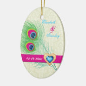 Pfauenfeather Juwelenhochzeit Sicherer Termin Keramik Ornament (Links)