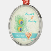Pfauenfeather Juwelenhochzeit Sicherer Termin Ornament Aus Metall (Links)