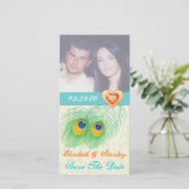 Pfauenfeather Juwelenhochzeit Sicherer Termin Save The Date (Stehend Vorderseite)